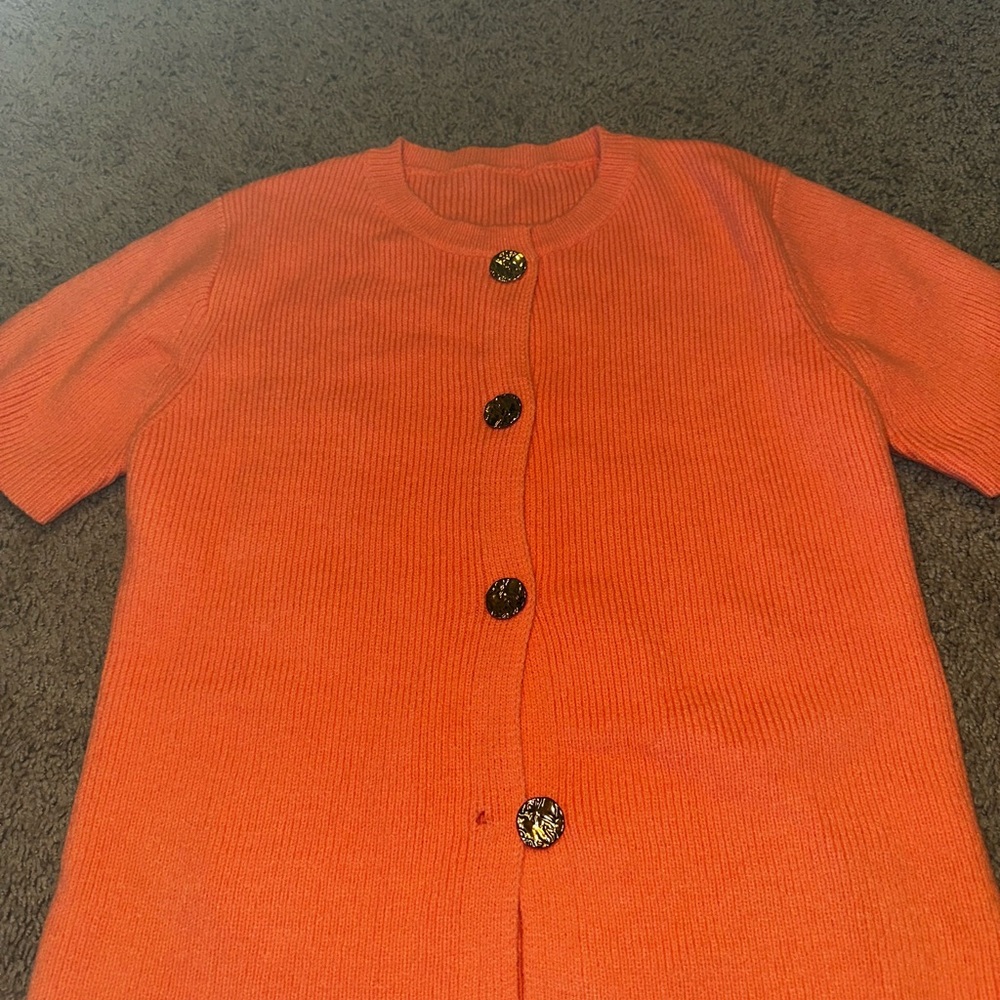 Coral Short Sleeve Cardigan with Button Detail